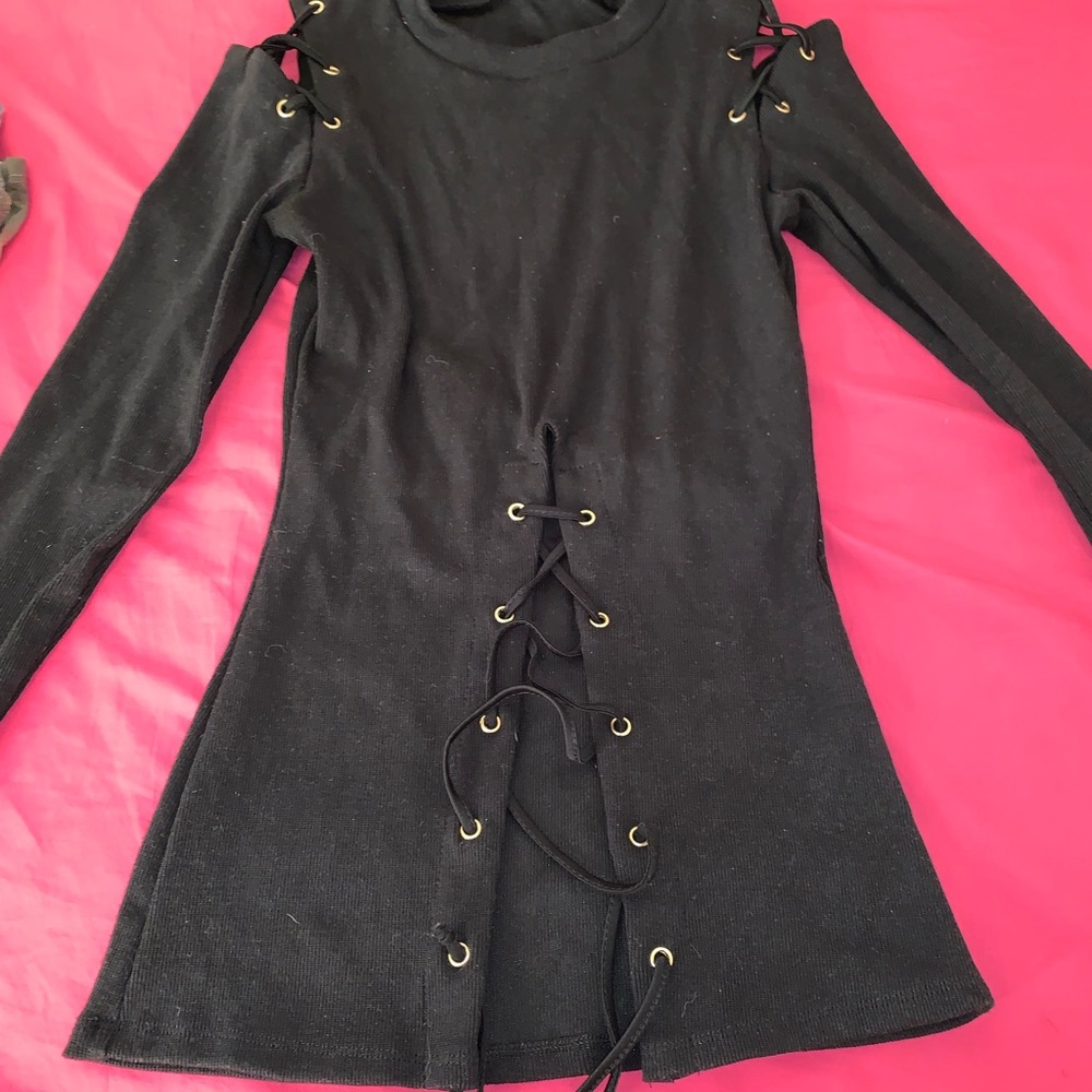 Black long sleeve cut out shirt